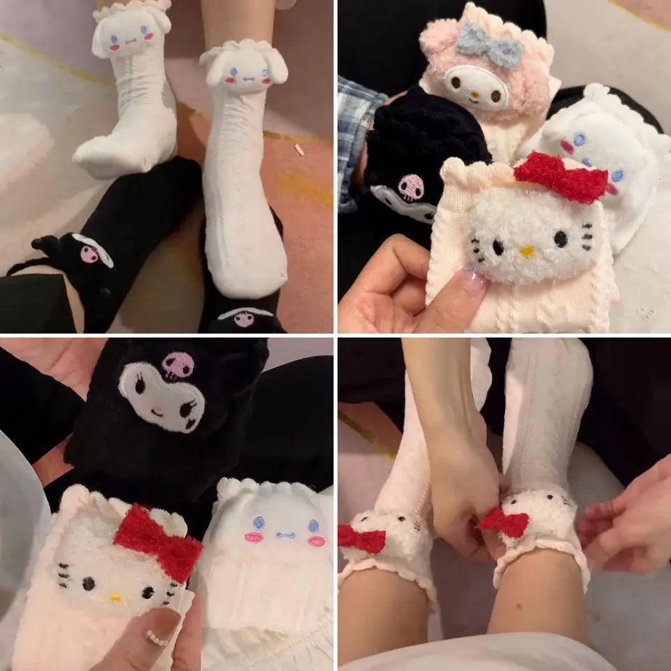 Anime Kawaii Hello Kitty Long Cotton Socks Cute My Melody Cinnamoroll Kuromi Socks Girls Socks Autumn Winter Warm Socks