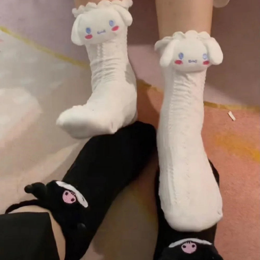 Anime Kawaii Hello Kitty Long Cotton Socks Cute My Melody Cinnamoroll Kuromi Socks Girls Socks Autumn Winter Warm Socks